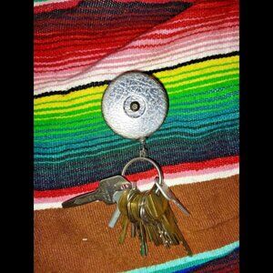 Vintage KEY-BAK Retractable Keychain Reel with Random Keys, Made in USA.